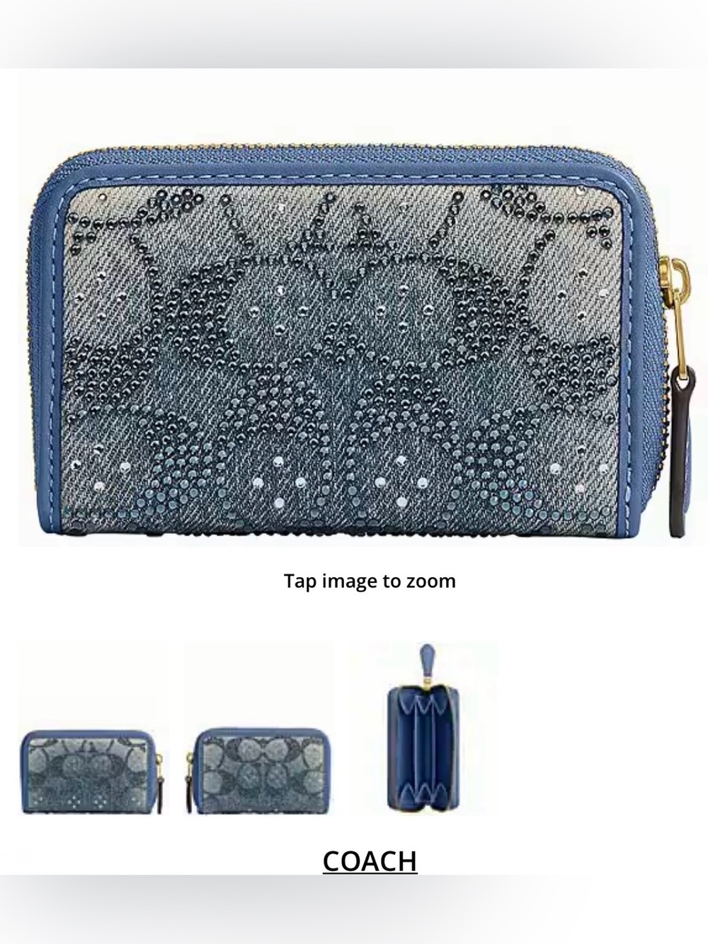 Coach Tabby 36 Crystal Signature Jacquard Denim  Bag+Crystal Denim card case NWT - Picture 12 of 13